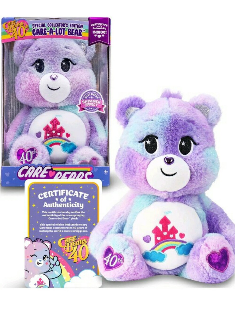 Care Bear 40th Anniversary Care A Lot Bear LIMITED EDITION Plush Stuffed 💜 NIB